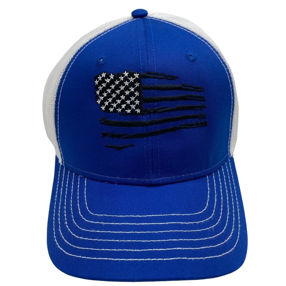 Printed Kicks USA Flag Royal Blue White Hat Mesh Snapback Adjustable Cap